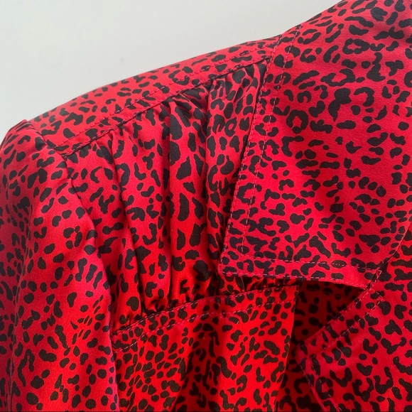 Vintage Valentino Red Silk Cheetah Long Sleeve Blouse 42 - Picture 11 of 12